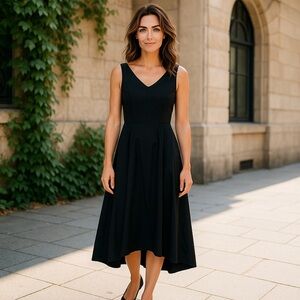 NWT Closet London Women's Black V-Neck Hi-Low A-Line Dress Size 4 Party/Cocktail